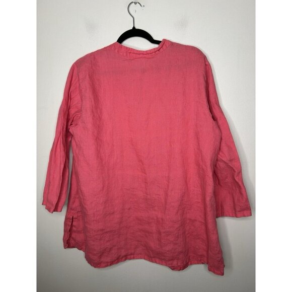 JM Collection Women’s Top Pink Beaded V Neck 100% Linen Plus Size 18W - Picture 6 of 9